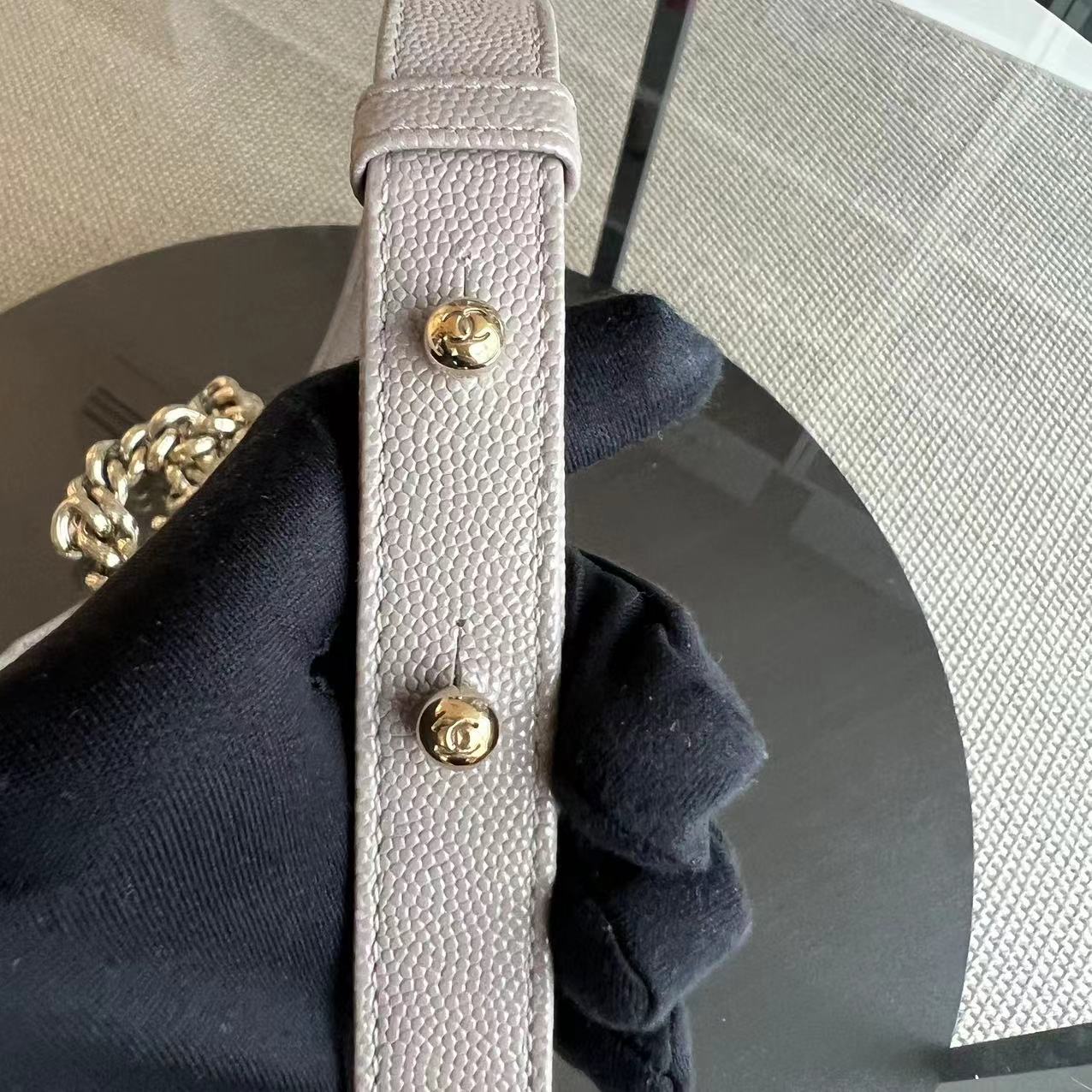 Caviar Boy Small 20CM Quilted Grained Calfskin Light Grey Gray Golden Hardware Series 23