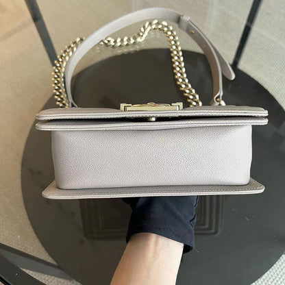 Caviar Boy Small 20CM Quilted Grained Calfskin Light Grey Gray Golden Hardware Series 23
