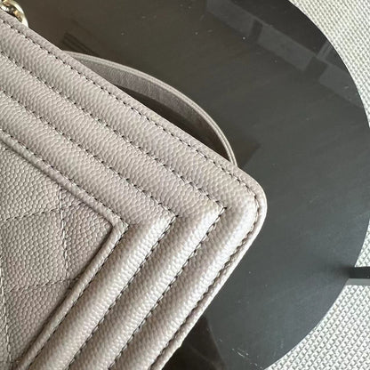 Caviar Boy Small 20CM Quilted Grained Calfskin Light Grey Gray Golden Hardware Series 23