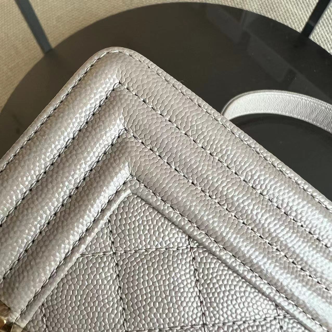 Caviar Boy Small 20CM Quilted Grained Calfskin Light Grey Gray Golden Hardware Series 23