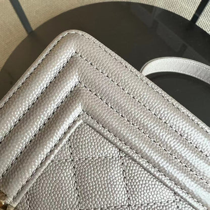 Caviar Boy Small 20CM Quilted Grained Calfskin Light Grey Gray Golden Hardware Series 23