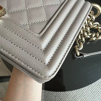 Caviar Boy Small 20CM Quilted Grained Calfskin Light Grey Gray Golden Hardware Series 23