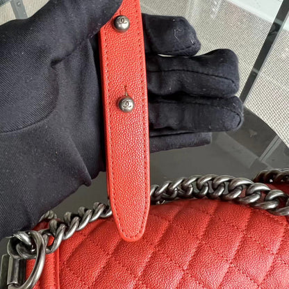 Caviar Boy Small 20CM Quilted Grained Calfskin Orange Ruthenium Silver Hardware Series 26