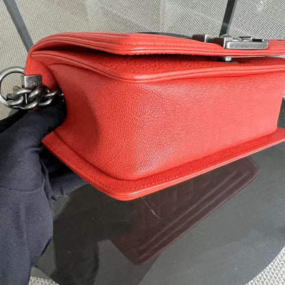 Caviar Boy Small 20CM Quilted Grained Calfskin Orange Ruthenium Silver Hardware Series 26