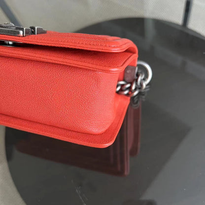 Caviar Boy Small 20CM Quilted Grained Calfskin Orange Ruthenium Silver Hardware Series 26