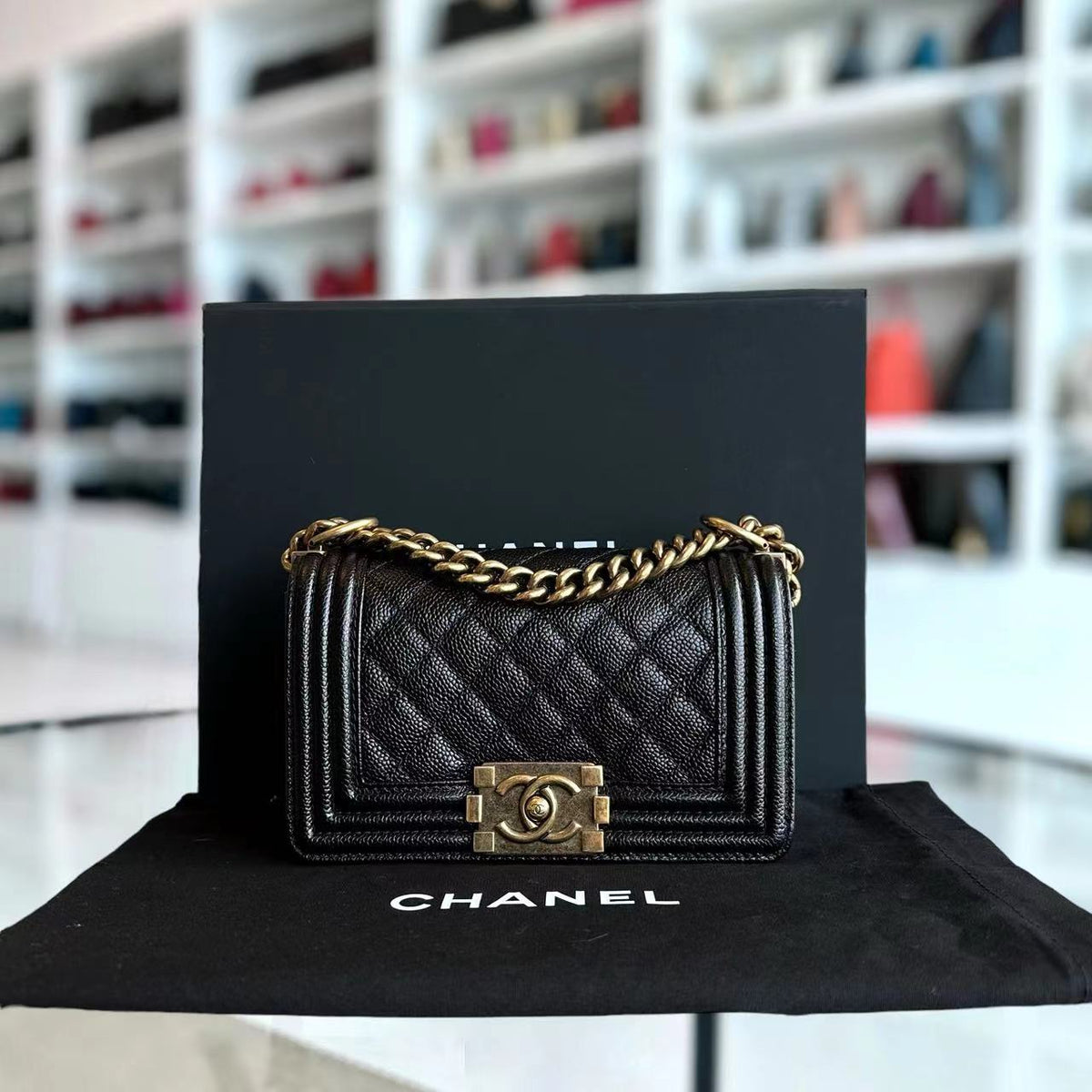 Caviar Boy Small Quilted Calfskin Black RGHW No 19