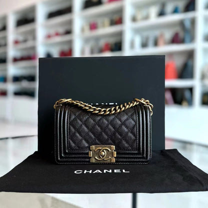 Caviar Boy Small Quilted Calfskin Black RGHW No 19