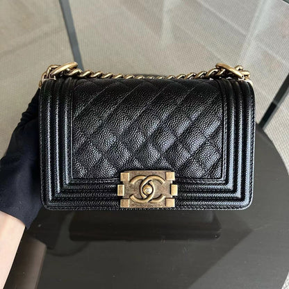 Caviar Boy Small Quilted Calfskin Black RGHW No 19