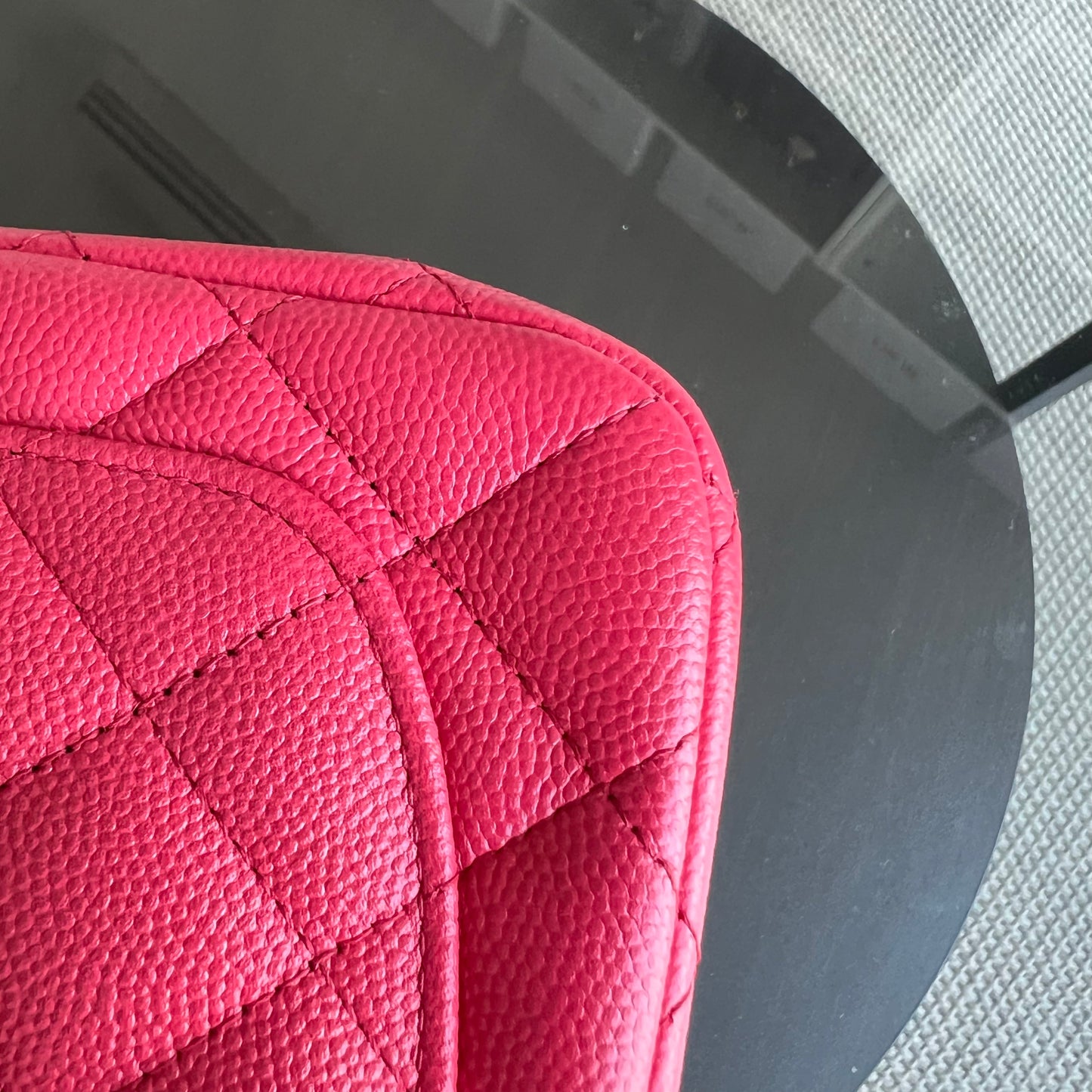 Caviar Classic Flap Mini Square Quilted Grained Calfskin Red Hot Pink Golden Hardware Series 23