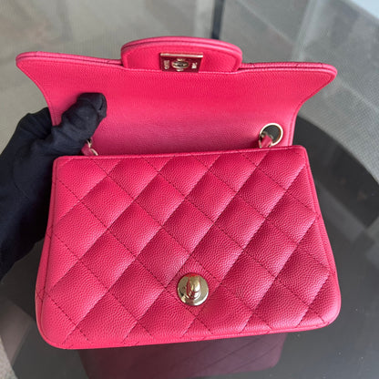 Caviar Classic Flap Mini Square Quilted Grained Calfskin Red Hot Pink Golden Hardware Series 23