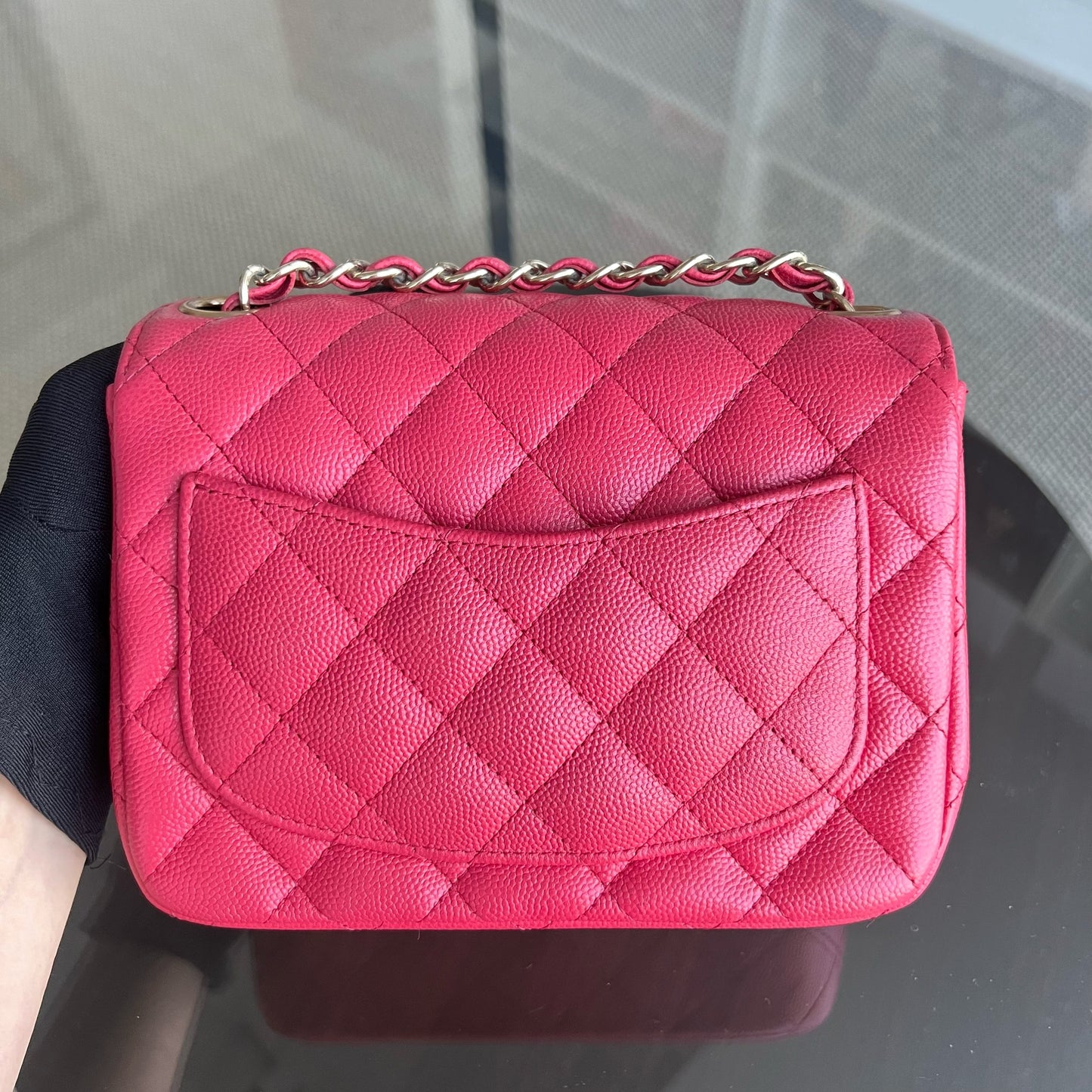 Caviar Classic Flap Mini Square Quilted Grained Calfskin Red Hot Pink Golden Hardware Series 23