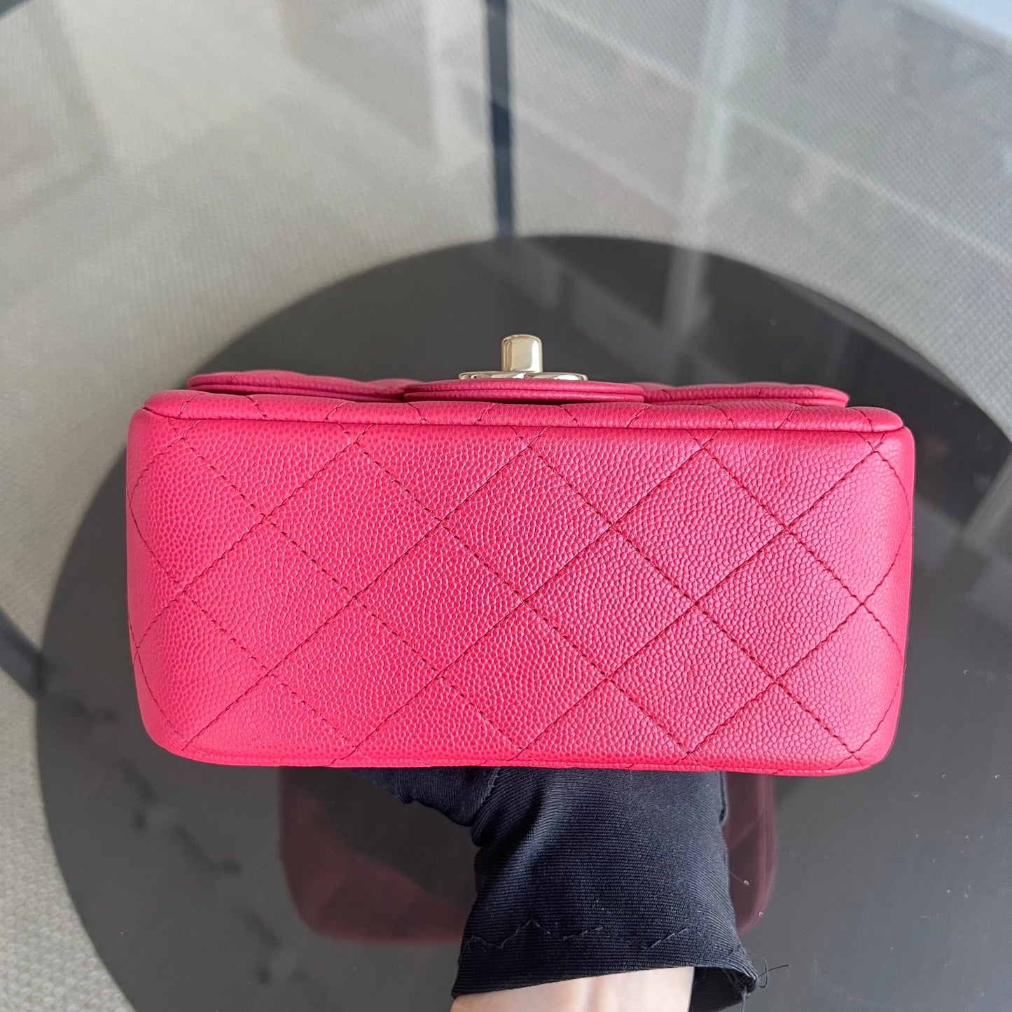 Caviar Classic Flap Mini Square Quilted Grained Calfskin Red Hot Pink Golden Hardware Series 23