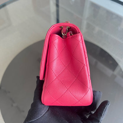 Caviar Classic Flap Mini Square Quilted Grained Calfskin Red Hot Pink Golden Hardware Series 23