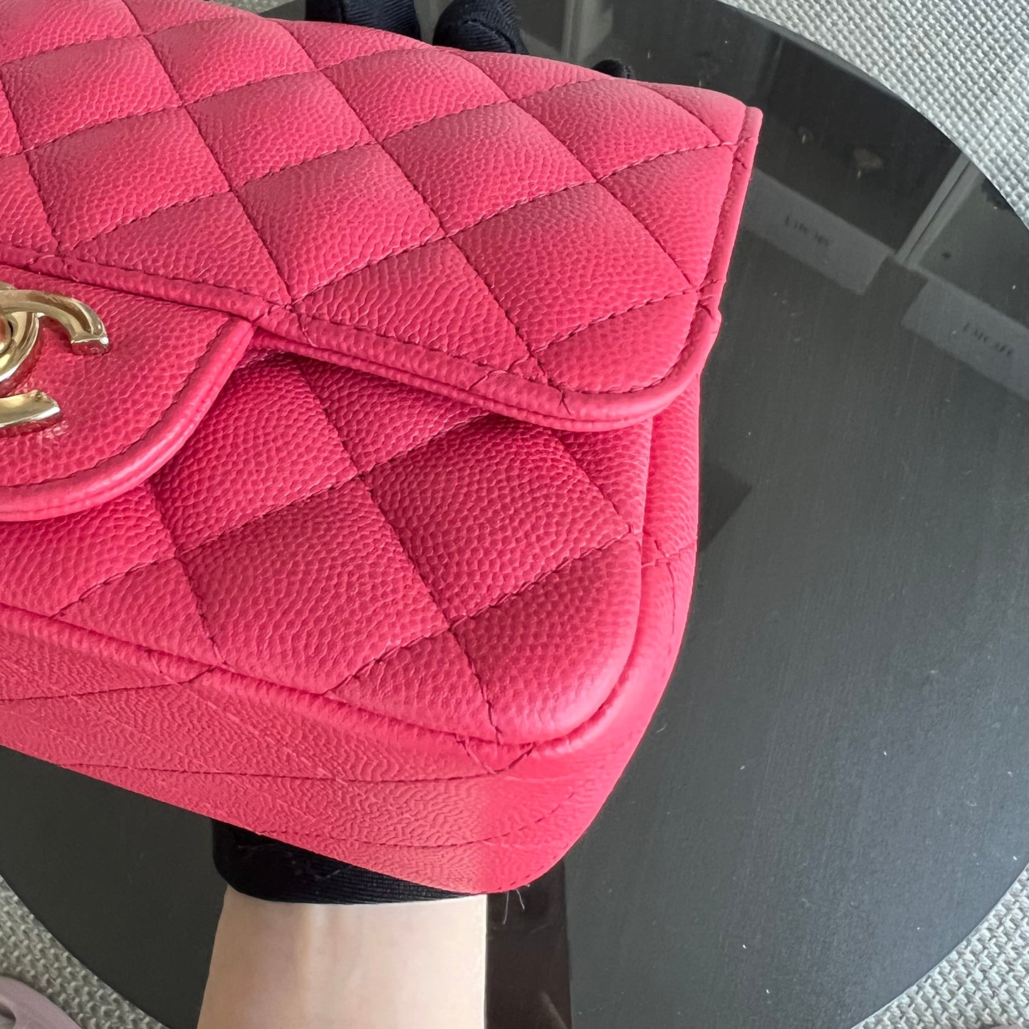 Caviar Classic Flap Mini Square Quilted Grained Calfskin Red Hot Pink Golden Hardware Series 23