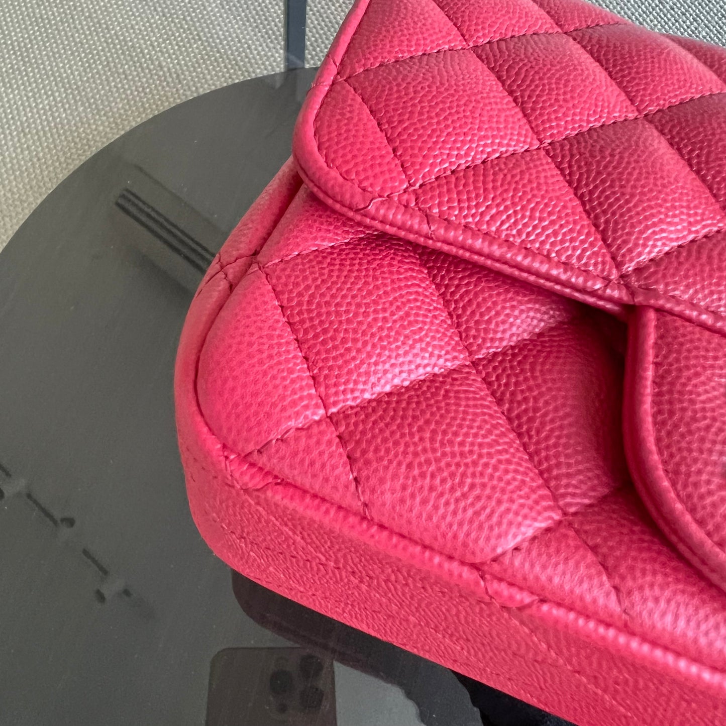 Caviar Classic Flap Mini Square Quilted Grained Calfskin Red Hot Pink Golden Hardware Series 23