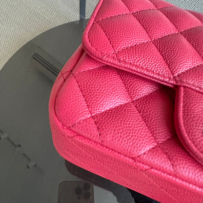 Caviar Classic Flap Mini Square Quilted Grained Calfskin Red Hot Pink Golden Hardware Series 23