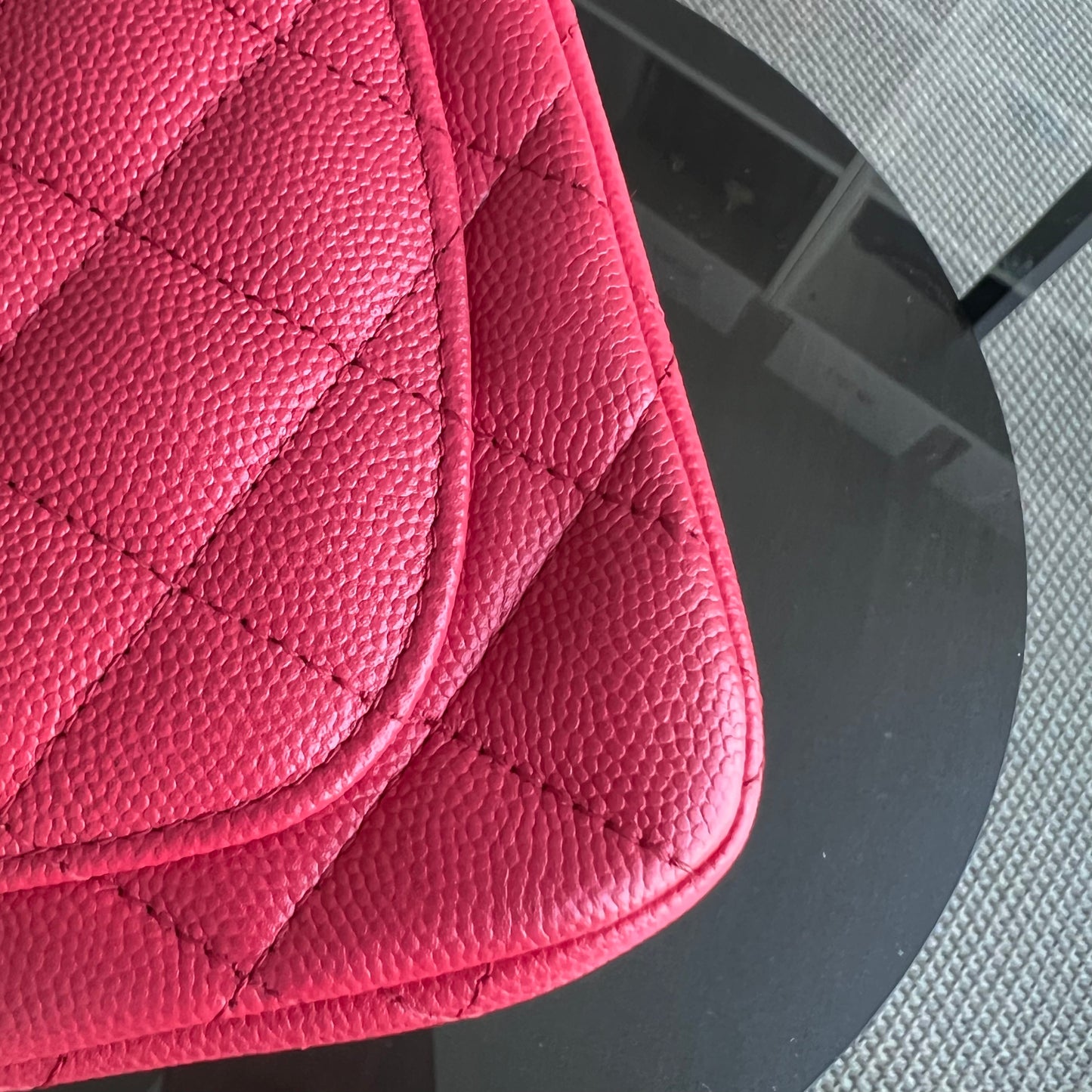 Caviar Classic Flap Mini Square Quilted Grained Calfskin Red Hot Pink Golden Hardware Series 23