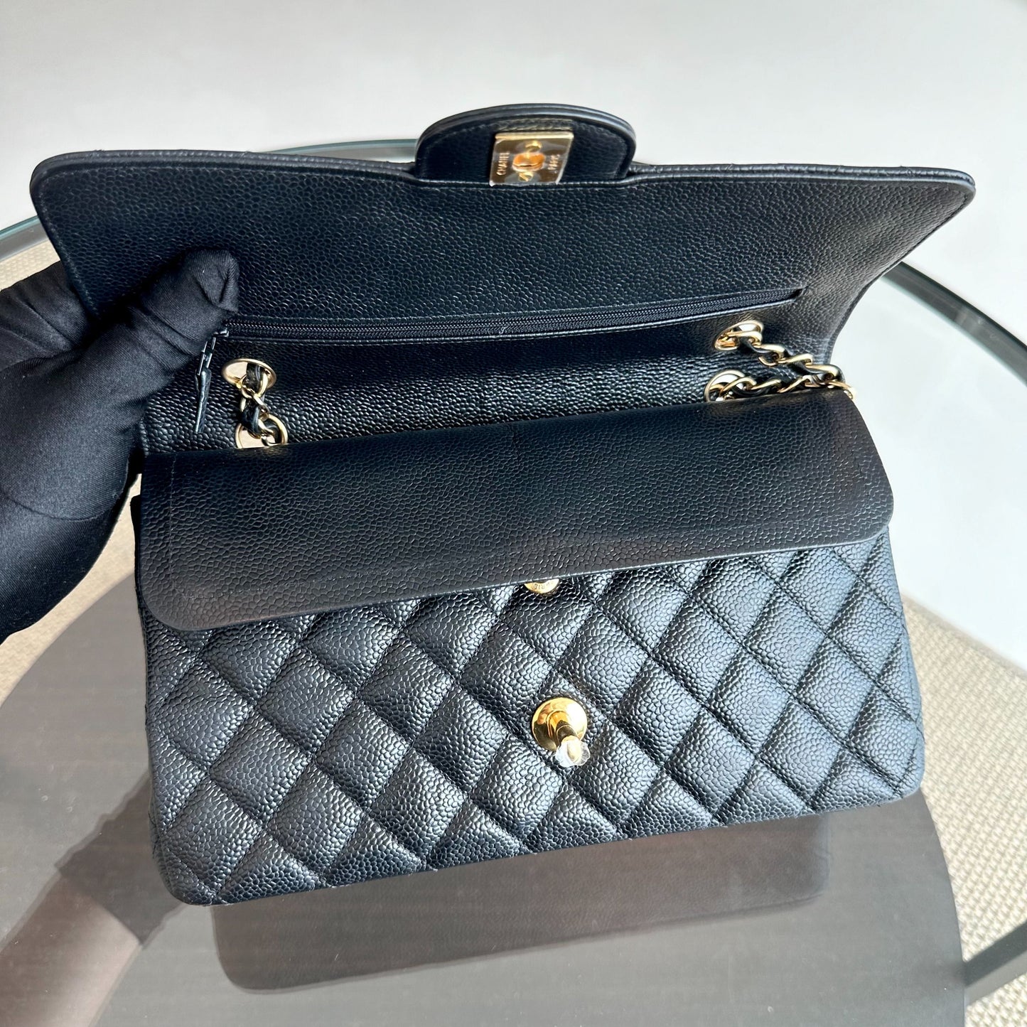 Caviar Classic Flap Quilted Calfskin Black GHW No 18
