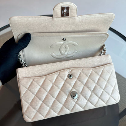 Caviar Quilted 25cm Calfskin Beige SHW No 12