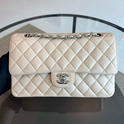 Caviar Quilted 25cm Calfskin Beige SHW No 12