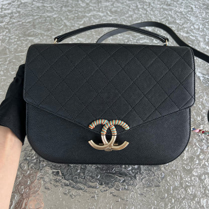 Caviar Coco Curve Cuba Thread Around Grained Calfskin Black Golden Hardware Series 23