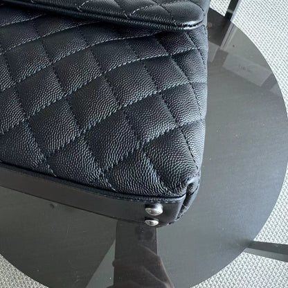 Caviar Coco Handle Large Quilted Grained Calfskin Black Silver Hardware Series 23