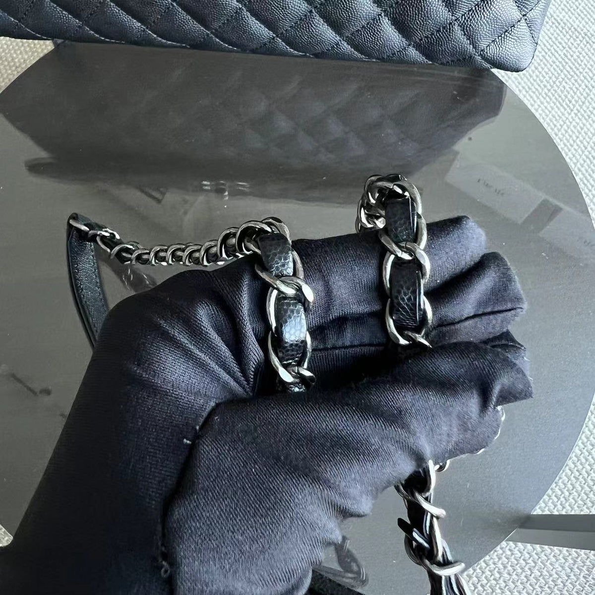 Caviar Coco Handle Large Quilted Grained Calfskin Black Silver Hardware Series 23