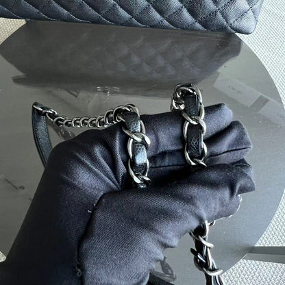 Caviar Coco Handle Large Quilted Grained Calfskin Black Silver Hardware Series 23