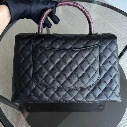 Caviar Coco Handle Large Quilted Grained Calfskin Black Silver Hardware Series 23
