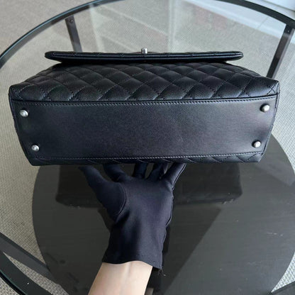 Caviar Coco Handle Large Quilted Grained Calfskin Black Silver Hardware Series 23
