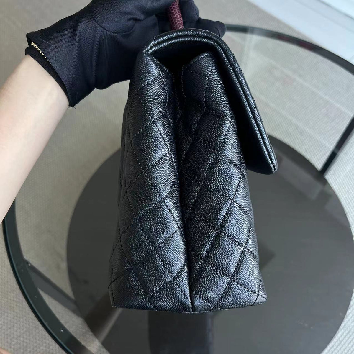 Caviar Coco Handle Large Quilted Grained Calfskin Black Silver Hardware Series 23