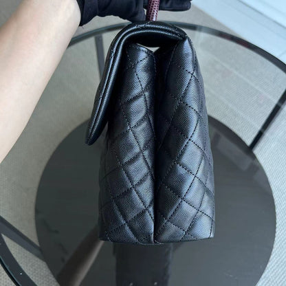 Caviar Coco Handle Large Quilted Grained Calfskin Black Silver Hardware Series 23