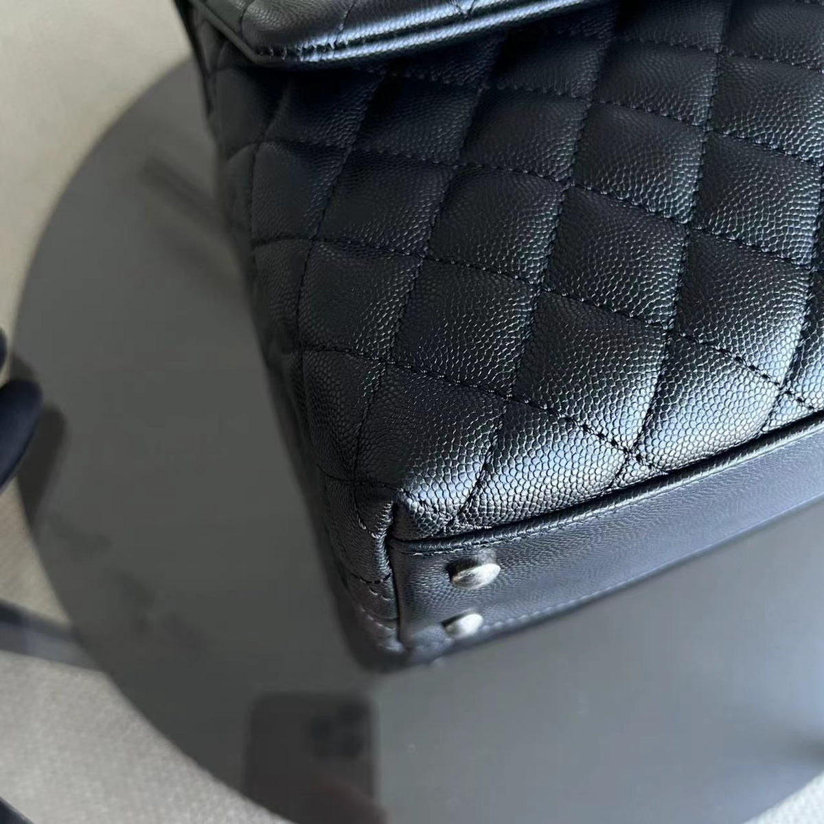 Caviar Coco Handle Large Quilted Grained Calfskin Black Silver Hardware Series 23