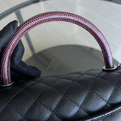 Caviar Coco Handle Large Quilted Grained Calfskin Black Silver Hardware Series 23