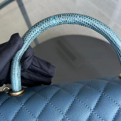Caviar Coco Handle Medium Quilted Calfskin Blue Golden Hardware Series 26