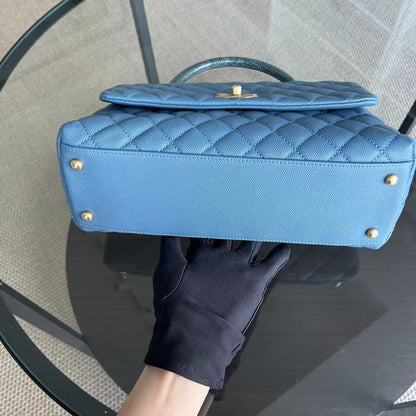 Caviar Coco Handle Medium Quilted Calfskin Blue Golden Hardware Series 26