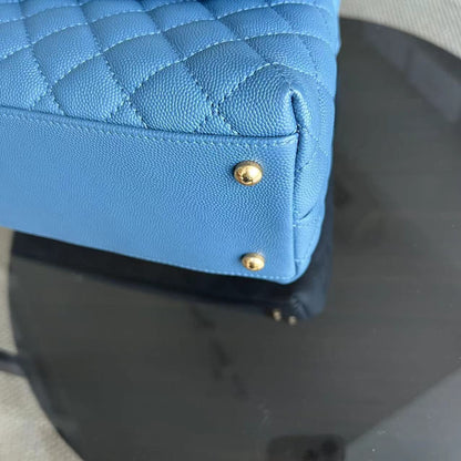 Caviar Coco Handle Medium Quilted Calfskin Blue Golden Hardware Series 26
