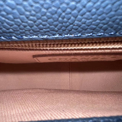 Chane Coco Curve Cuba - Medium Caviar Quilted Grained Calfskin Blue Cross Body Golden Hardware Series 23