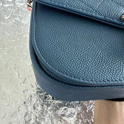 Chane Coco Curve Cuba - Medium Caviar Quilted Grained Calfskin Blue Cross Body Golden Hardware Series 23