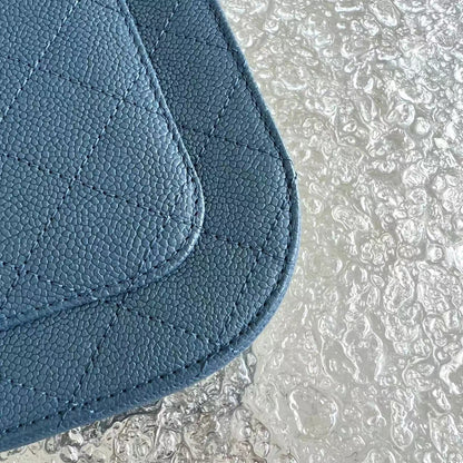 Chane Coco Curve Cuba - Medium Caviar Quilted Grained Calfskin Blue Cross Body Golden Hardware Series 23