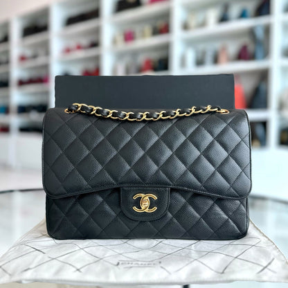 Caviar Double Flap Jumbo Classic Flap Black GHW No 18
