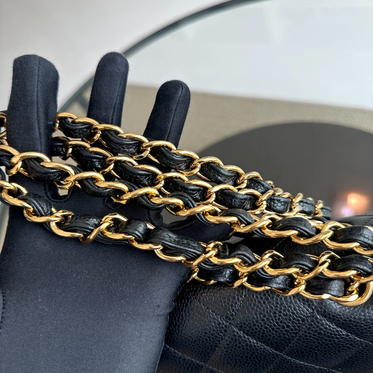 Caviar Double Flap Jumbo Classic Flap Black GHW No 18
