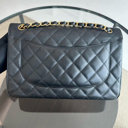 Caviar Double Flap Jumbo Classic Flap Black GHW No 18