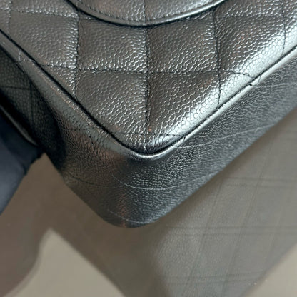 Caviar Double Flap Jumbo Classic Flap Black GHW No 18
