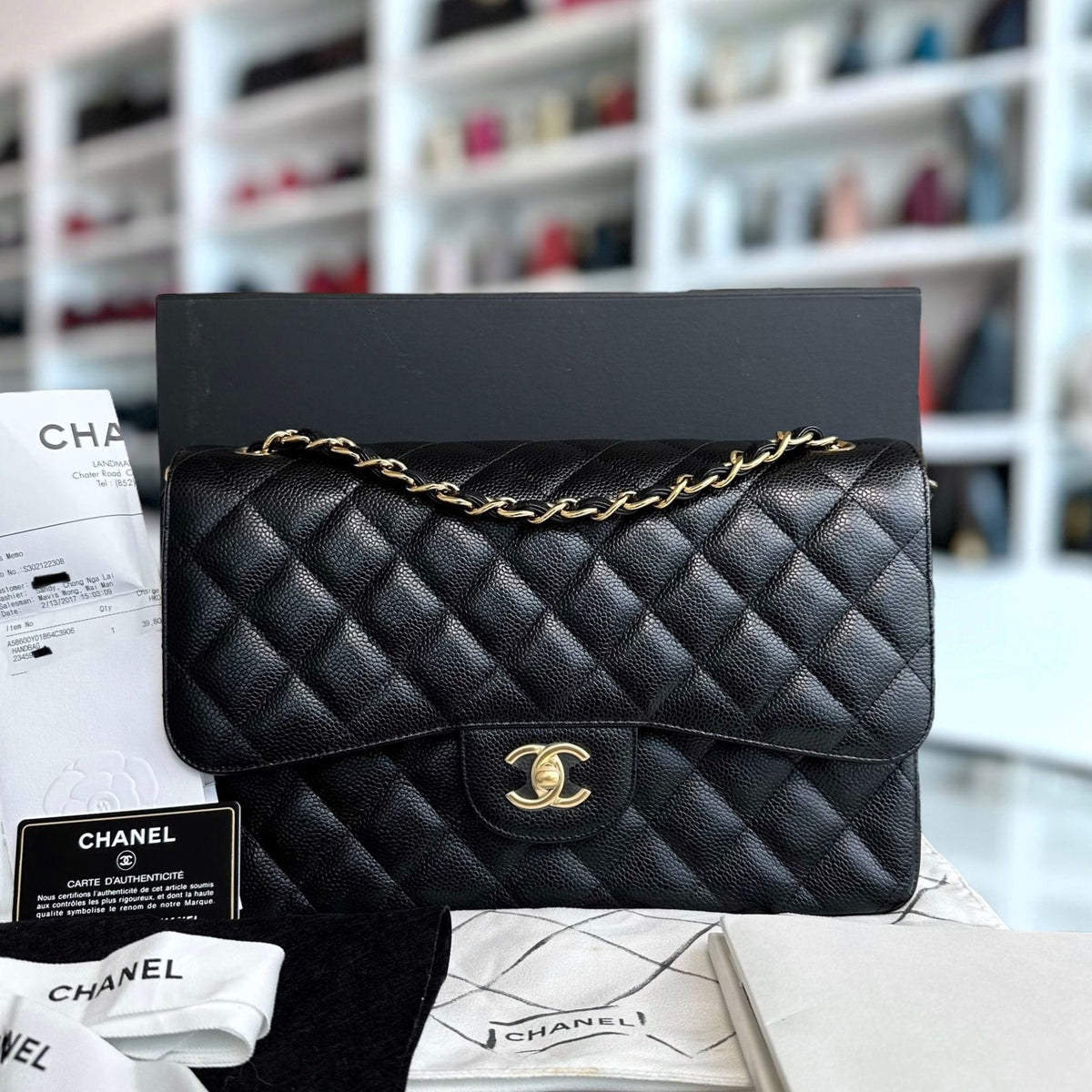 Caviar Double Flap Jumbo Classic Flap Black GHW No 23