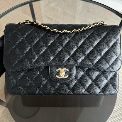 Caviar Double Flap Jumbo Classic Flap Black GHW No 23