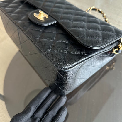 Caviar Double Flap Jumbo Classic Flap Black GHW No 23