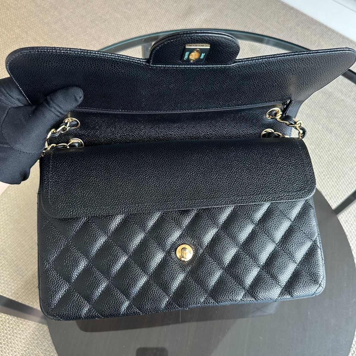 Caviar Double Flap Jumbo Classic Flap Black GHW No 23