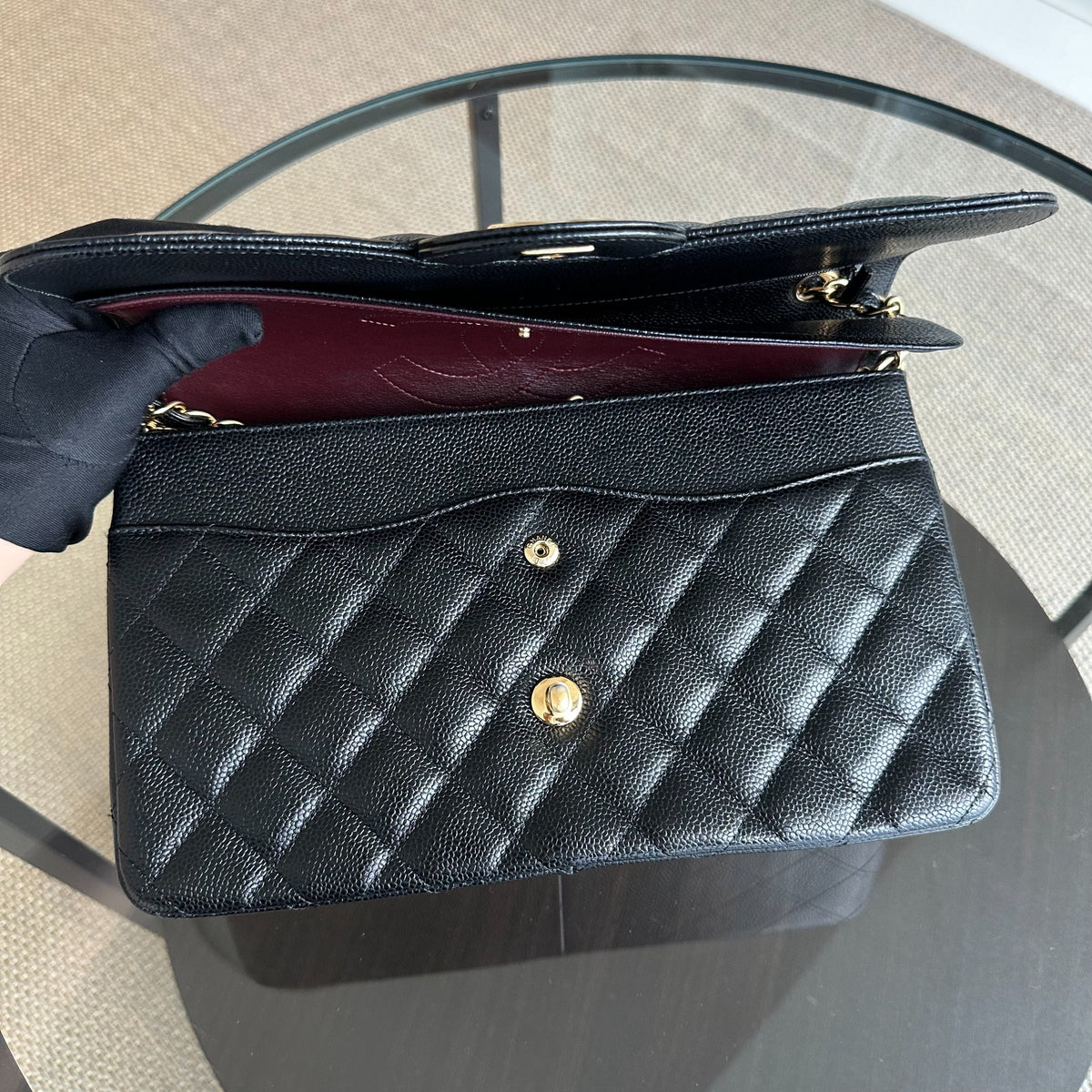 Caviar Double Flap Jumbo Classic Flap Black GHW No 23