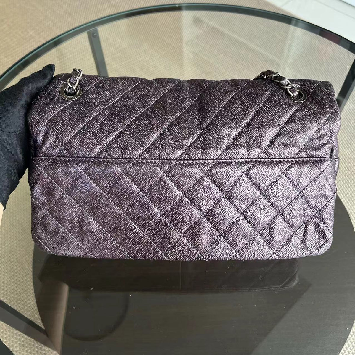 Caviar Easy Flap Jumbo 30CM Quilted Calfskin Purple RSHW No 16